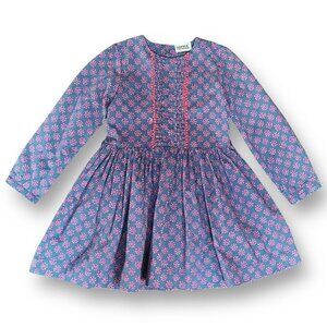 Sophie Catalou Girls Dress Sz 7/8 Blue Polka Dot Pink Floral Cotton Button Back